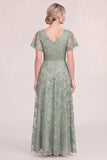 Light Blue A Line Sequin Mother of the Bride Dress with Short Sleeves