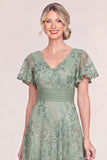 Light Blue A Line Sequin Mother of the Bride Dress with Short Sleeves