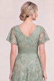 Light Blue A Line Sequin Mother of the Bride Dress with Short Sleeves