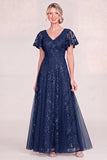 Burgundy A Line V Neck Appliqued Mother of the Bride Dress with Sequins