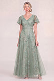Burgundy A Line V Neck Appliqued Mother of the Bride Dress with Sequins