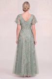 Burgundy A Line V Neck Appliqued Mother of the Bride Dress with Sequins