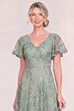 Burgundy A Line V Neck Appliqued Mother of the Bride Dress with Sequins