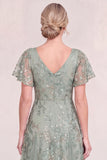 Burgundy A Line V Neck Appliqued Mother of the Bride Dress with Sequins