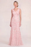 Blush Pink Mermaid Applique Long Mother of the Bride Dress