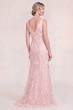 Blush Pink Mermaid Applique Long Mother of the Bride Dress