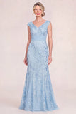 Blush Pink Mermaid Applique Long Mother of the Bride Dress