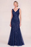 Blush Pink Mermaid Applique Long Mother of the Bride Dress