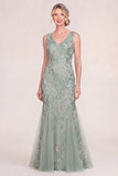 Blush Pink Mermaid Applique Long Mother of the Bride Dress