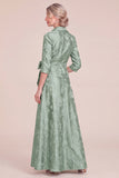 Floral Jacquard A Line Green Mother of the Bride Dress with Bow
