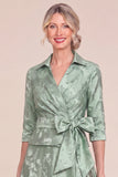 Floral Jacquard A Line Green Mother of the Bride Dress with Bow