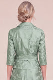 Floral Jacquard A Line Green Mother of the Bride Dress with Bow