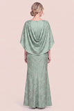 Mermaid Floral Jacquard Green Mother of the Bride Dress with Cape Sleeves