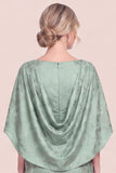 Mermaid Floral Jacquard Green Mother of the Bride Dress with Cape Sleeves