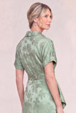 Collar Green Floral Jacquard Mother of the Bride Dresss with Slit