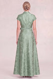 Green Floral Shawl Lapel A Line Mother of the Bride Dress with Bow