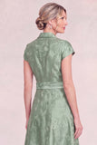 Green Floral Shawl Lapel A Line Mother of the Bride Dress with Bow