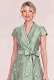 Green Floral Shawl Lapel A Line Mother of the Bride Dress with Bow