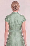 Green Floral Shawl Lapel A Line Mother of the Bride Dress with Bow
