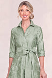 Green Floral A Line Collar Midi Mother of the Bride Dress with 3/4 Sleeves