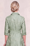 Green Floral A Line Collar Midi Mother of the Bride Dress with 3/4 Sleeves