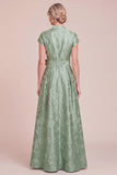 Green Jacquard Stand Collar A Line Mother of the Bride Dress with Bow