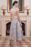 A Line Floral Jacquard Champagne Midi Mother of the Bride Dress with Flutter Sleeves