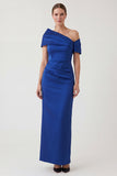 Royal Blue Sheath Asymmetrical Neck Rcuhed Mother of the Bride Dress