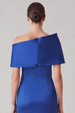Royal Blue Sheath Asymmetrical Neck Rcuhed Mother of the Bride Dress