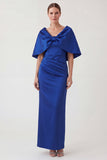 Royal Blue Sheath Ruched Mother of the Bride Dress with Cape Sleeves