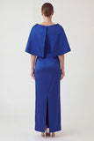 Royal Blue Sheath Ruched Mother of the Bride Dress with Cape Sleeves