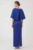 Royal Blue Sheath Ruched Mother of the Bride Dress with Cape Sleeves