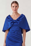 Royal Blue Sheath Ruched Mother of the Bride Dress with Cape Sleeves