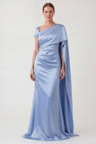 Mermaid Blue Mermaid Satin Mother of the Bride Dress with Streamer