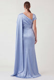 Mermaid Blue Mermaid Satin Mother of the Bride Dress with Streamer