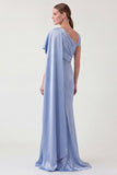 Mermaid Blue Mermaid Satin Mother of the Bride Dress with Streamer