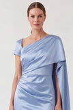 Mermaid Blue Mermaid Satin Mother of the Bride Dress with Streamer