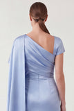 Mermaid Blue Mermaid Satin Mother of the Bride Dress with Streamer