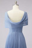 Dusty Blue A Line Pleated Chiffon Mother of the Bride Dress with 3D Flowers