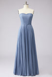 Dusty Blue A Line Pleated Chiffon Mother of the Bride Dress with 3D Flowers