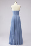 Dusty Blue A Line Pleated Chiffon Mother of the Bride Dress with 3D Flowers