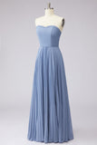Dusty Blue A Line Pleated Chiffon Mother of the Bride Dress with 3D Flowers