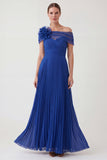 Royal Blue Off the Shoulder A Line Pleated Mother of the Bride Dress with 3D Flowers