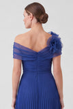 Royal Blue Off the Shoulder A Line Pleated Mother of the Bride Dress with 3D Flowers