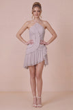 Halter A Line Pleated White Mini Graduation Dress