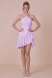 Halter A Line Pleated White Mini Graduation Dress