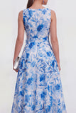 Purple Flower A Line V Neck Wedding Guest Dress with Belt