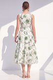 Purple Flower A Line V Neck Wedding Guest Dress with Belt