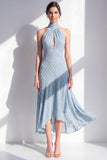 Halter A Line Olive Midi Wedding Guest Dress