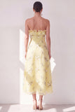 Yellow A Line Ruffled Strapless Chiffon Floral Wedding Guest Dress
